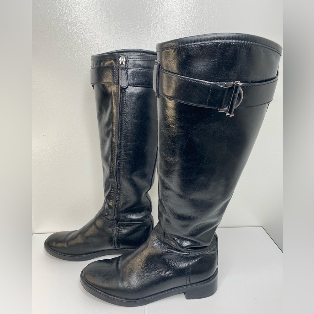 TORY BURCH Grace Black Knee-High Leather Riding Boots - Picture 2 of 12